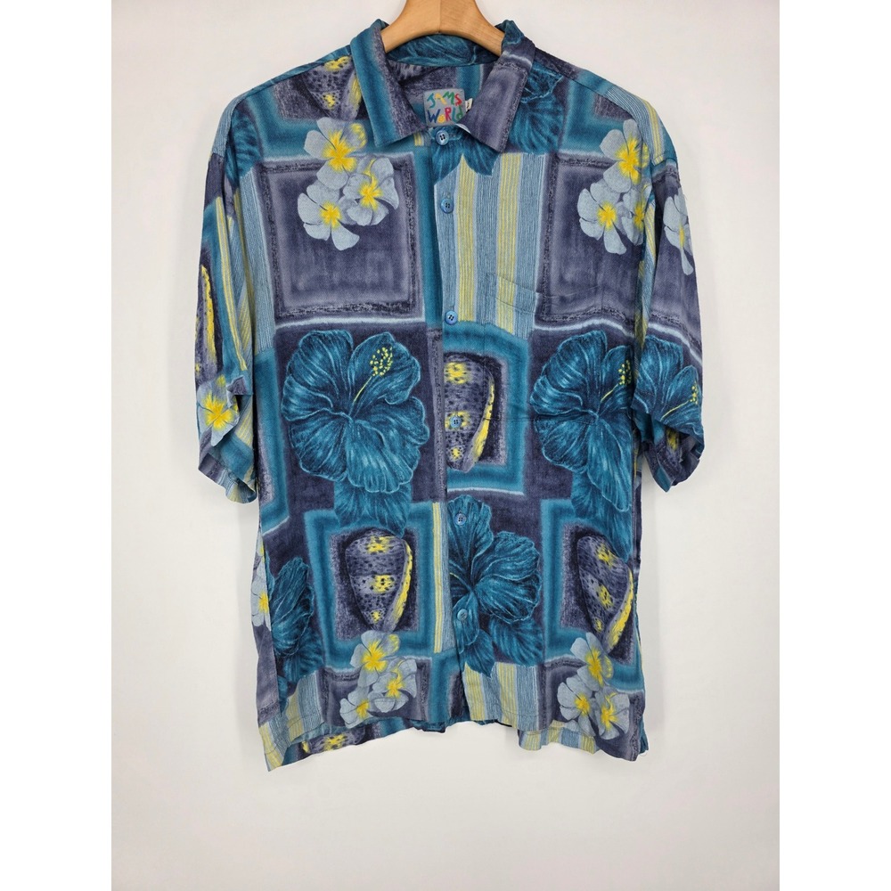 Jams World Ariel Blue Hibiscus Floral Rayon Shirt Mens Large M630RE-ARBL Hawaii